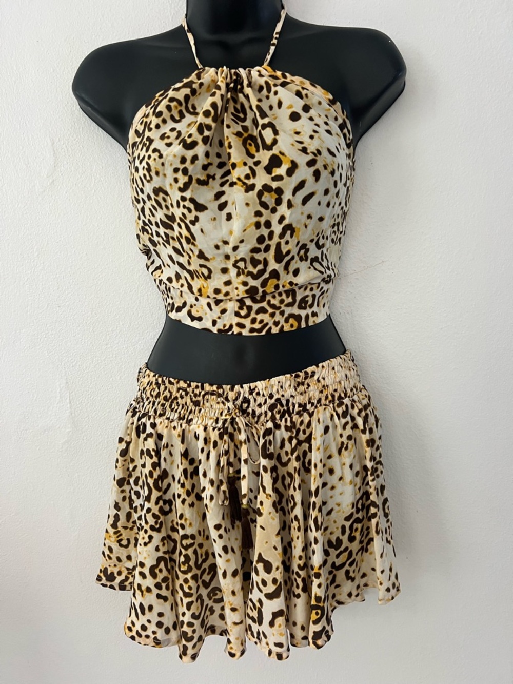 Leopard Print Halter Crop Top & Skirt Set